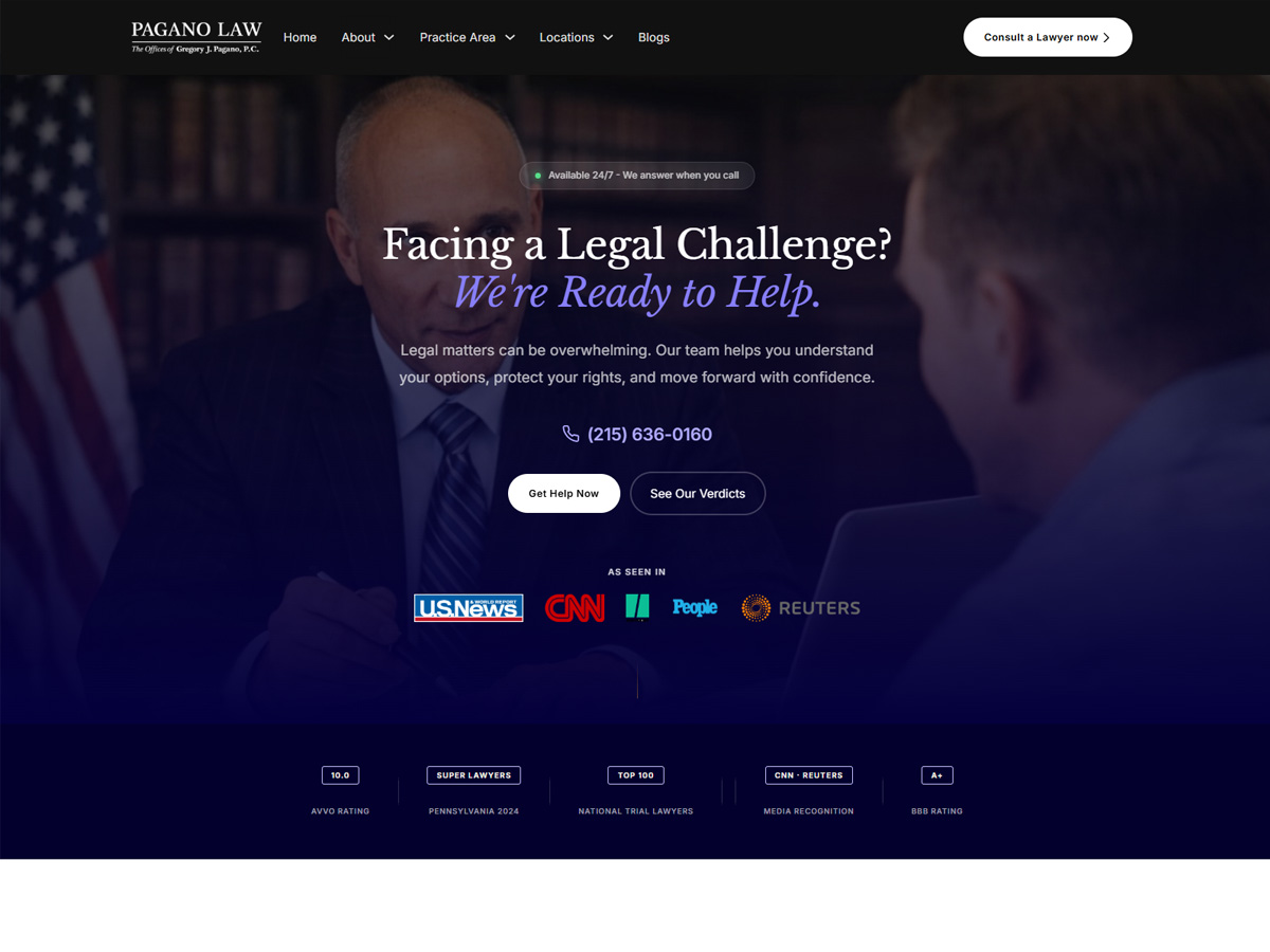 Screenshot preview of the Pagano Law website